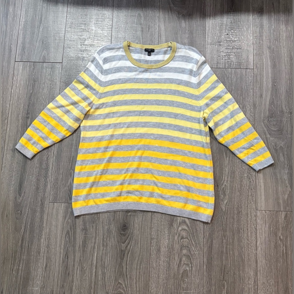 Talbots Yellow, Gray & White Striped Crewneck Sweater (0258)